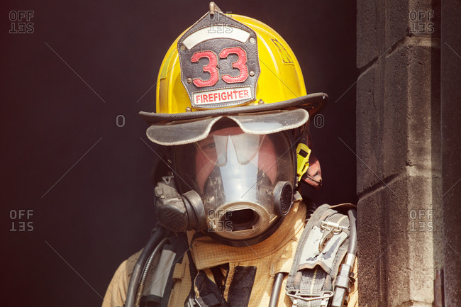 Fireman wearing protective gear