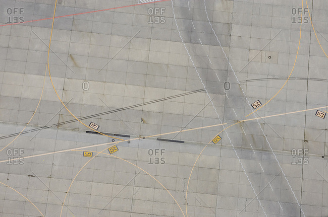 Aerial view of marking on airport tarmac stock photo - OFFSET