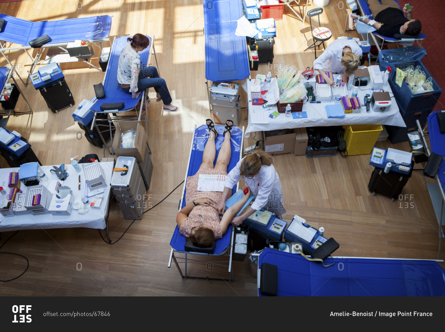 Overhead view of mobile blood donation unit