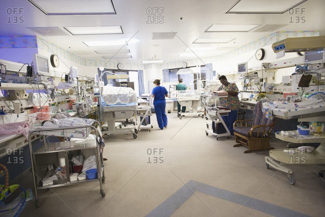 Nurses working in hospital nursery