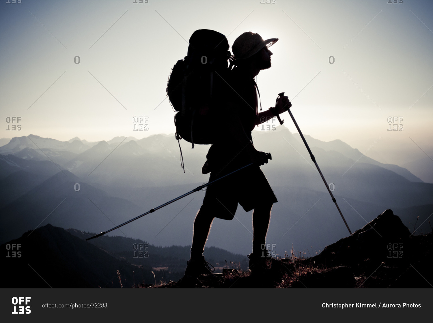 Silhouette of an alpine hiker