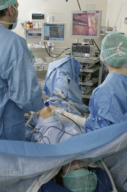 Surgeons Performing Myomectomy Procedure Removing Uterine Fibroids