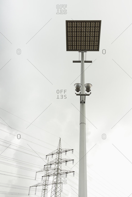 Solar power lamp poles and electric power supply lines