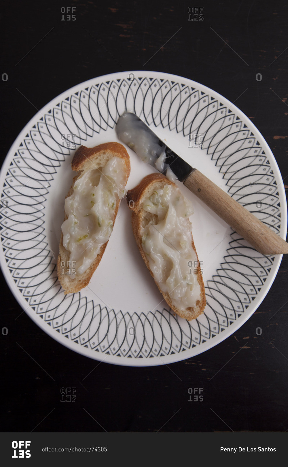 Coconut and lime jam on baguette slices