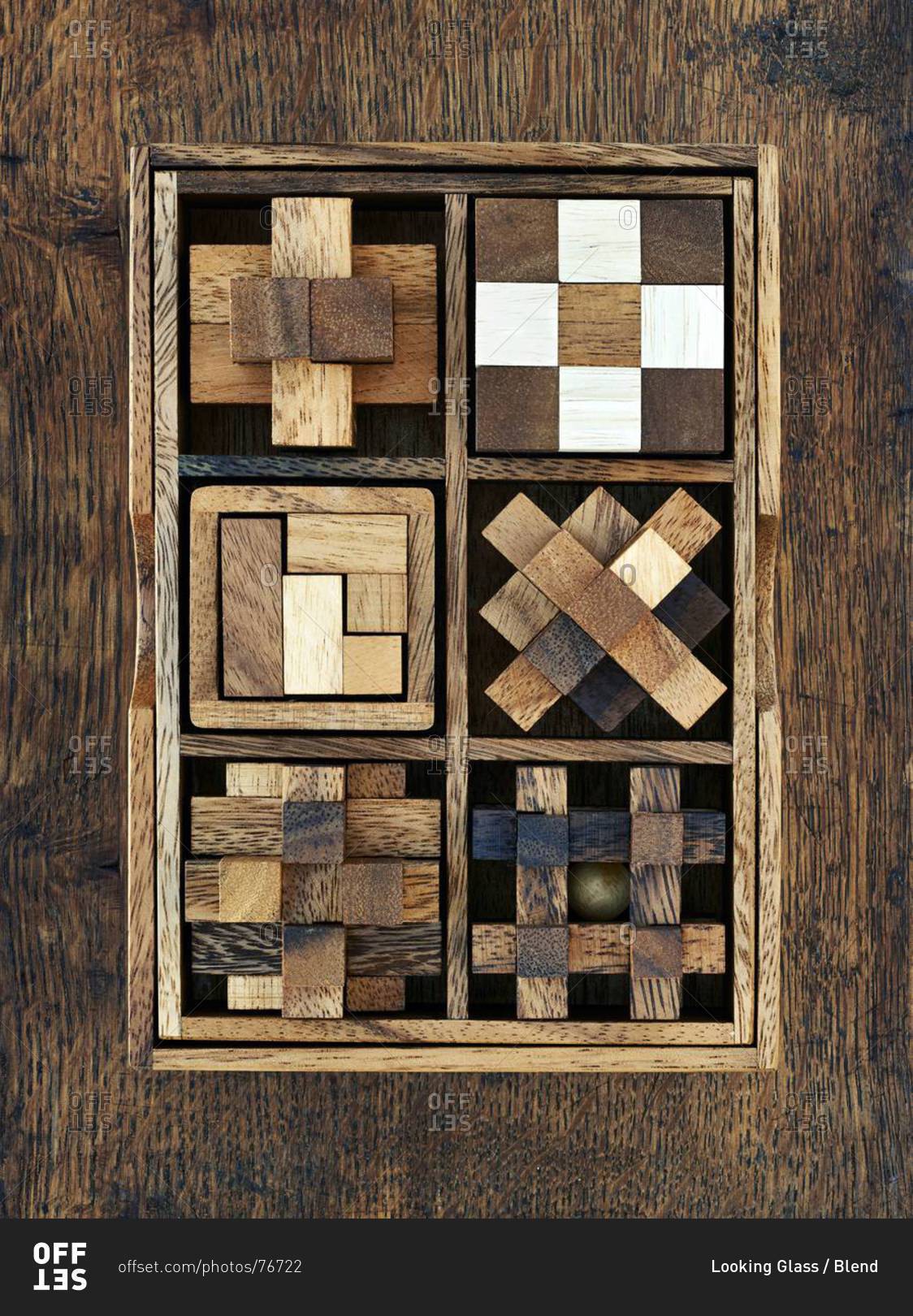 Wooden toy blocks in box stock photo - OFFSET