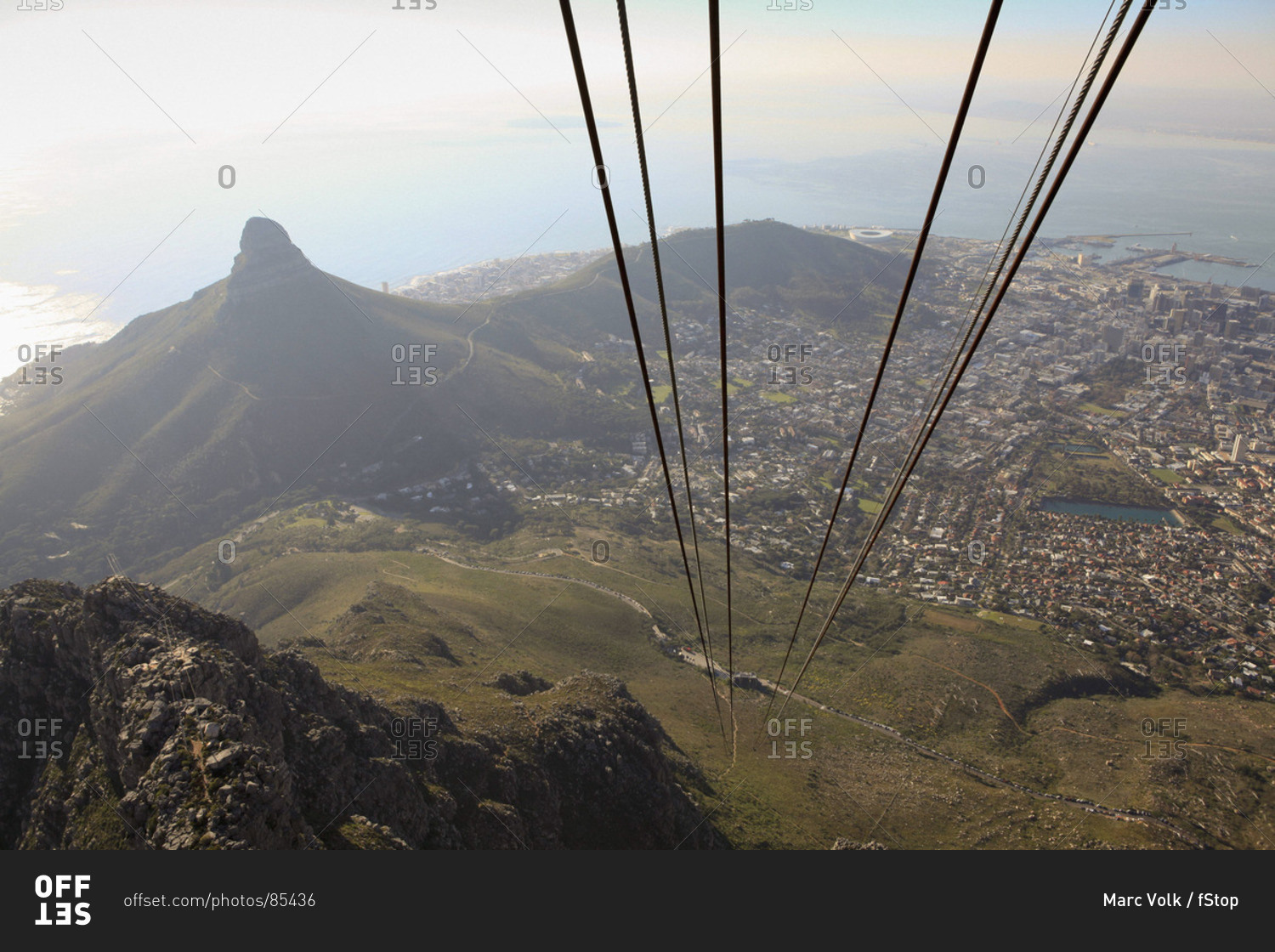 View of Cape Town and Lion's Head Mountain from cable car