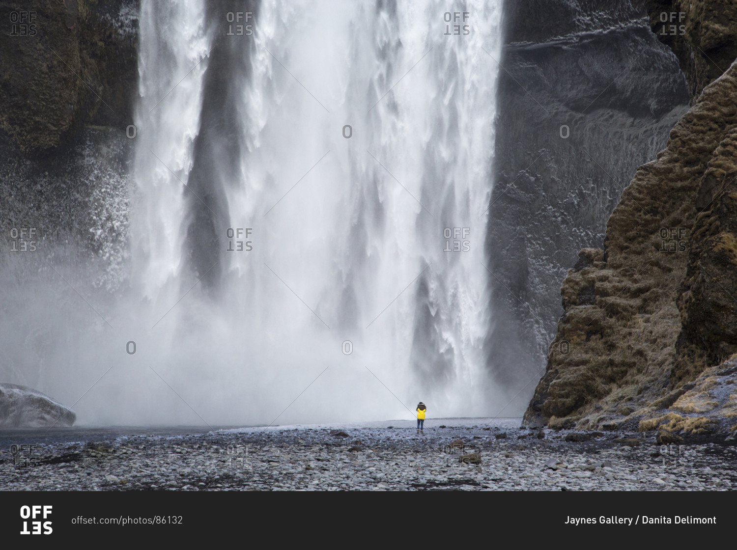 Person in front of Skogafoss waterfall