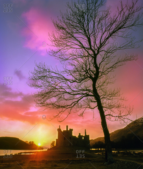 Sunset over the ruins of Kilchurn Castle, Loch Awe, Argyll