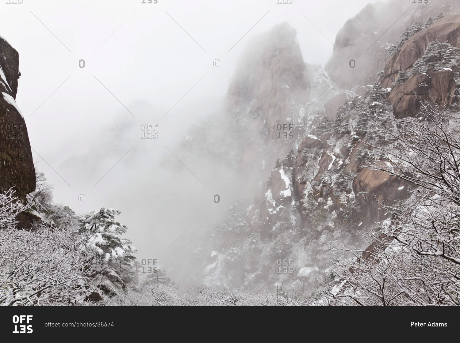 The snow-covered Huangshan or Yellow Mountain, Anhui Province, China