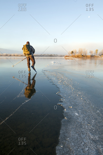 Man long-distance skating, Kiruna, Lapland, Sweden