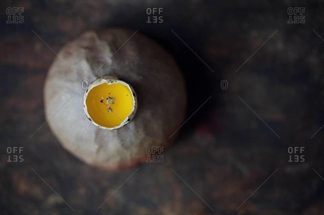Top view of a soft-boiled egg