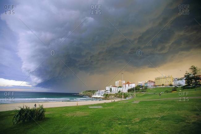 Thunderstorm advancing over Bondi Beach in the Eastern suburbs, Sydney, Australia