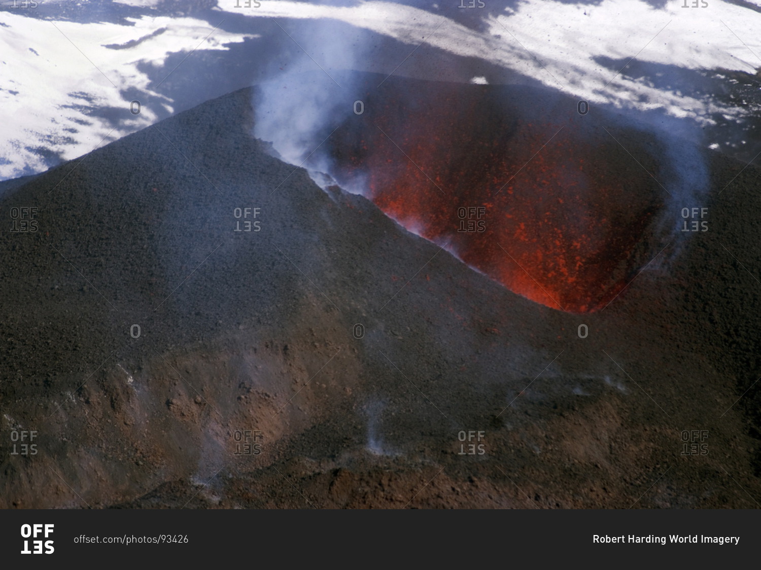 Looking into the cinder cone of erupting Eyjafjallajokull volcano ...