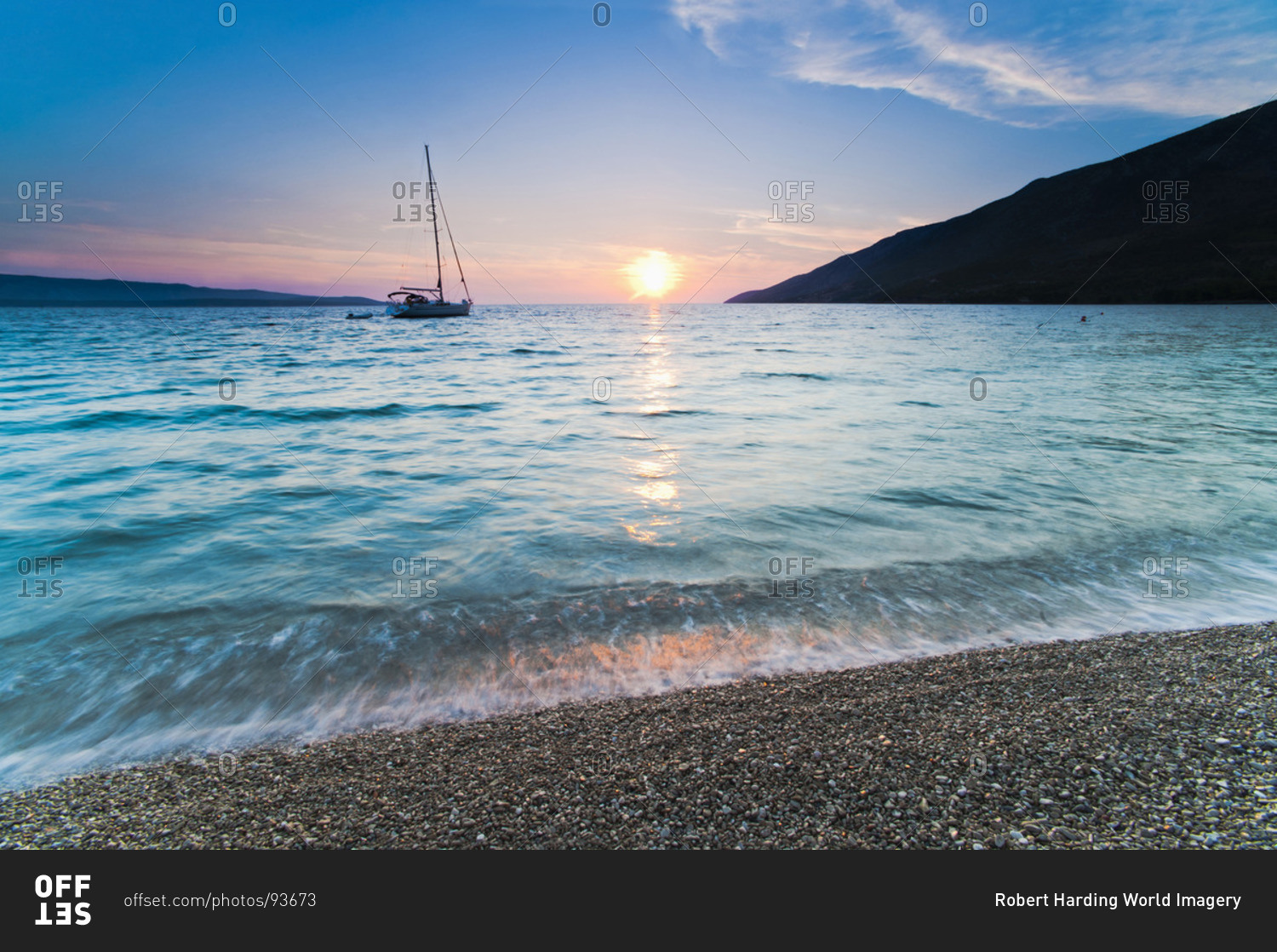 Adriatic Sea off Zlatni Rat Beach at sunset, Bol, Brac Island, Dalmatian Coast, Croatia, Europe