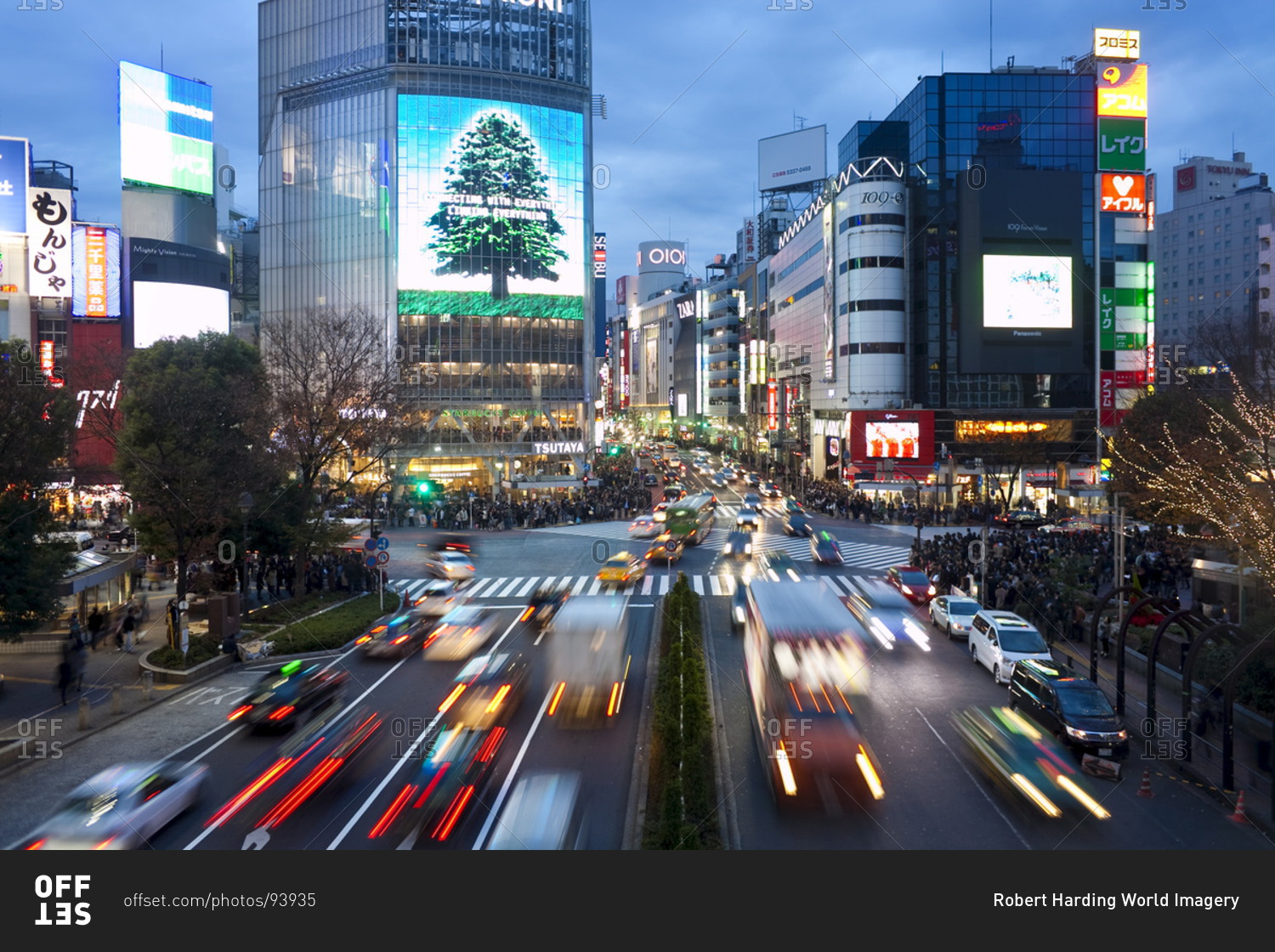The famous Shibuya Crossing, Shibuya's fashionable shopping and entertainment district, Tokyo, Japan
