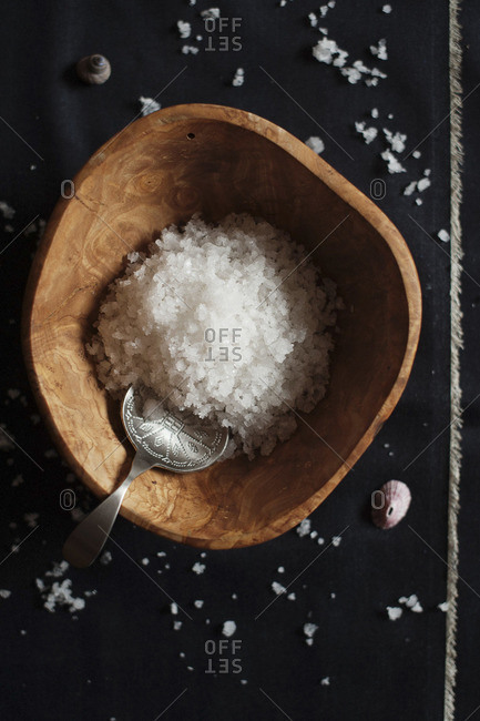 Coarse sea salt in a bowl