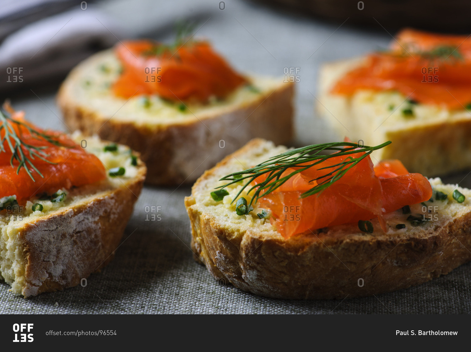 Irish Soda Bread, Chive Butter And Smoked Salmon Stock Photo - OFFSET