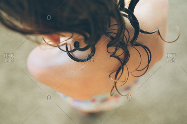 High angle view of a girl with wet hair