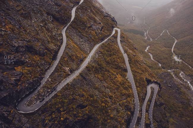 Aerial view of Trollstigen road in Norway