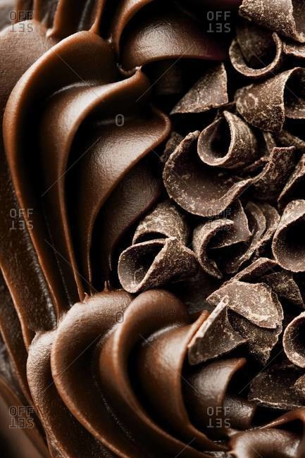 Close up of chocolate cream with chocolate shaving