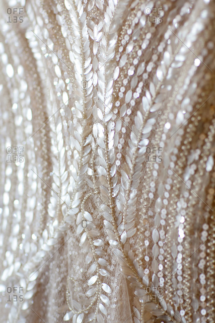 Paillette embroidered detail of wedding dress