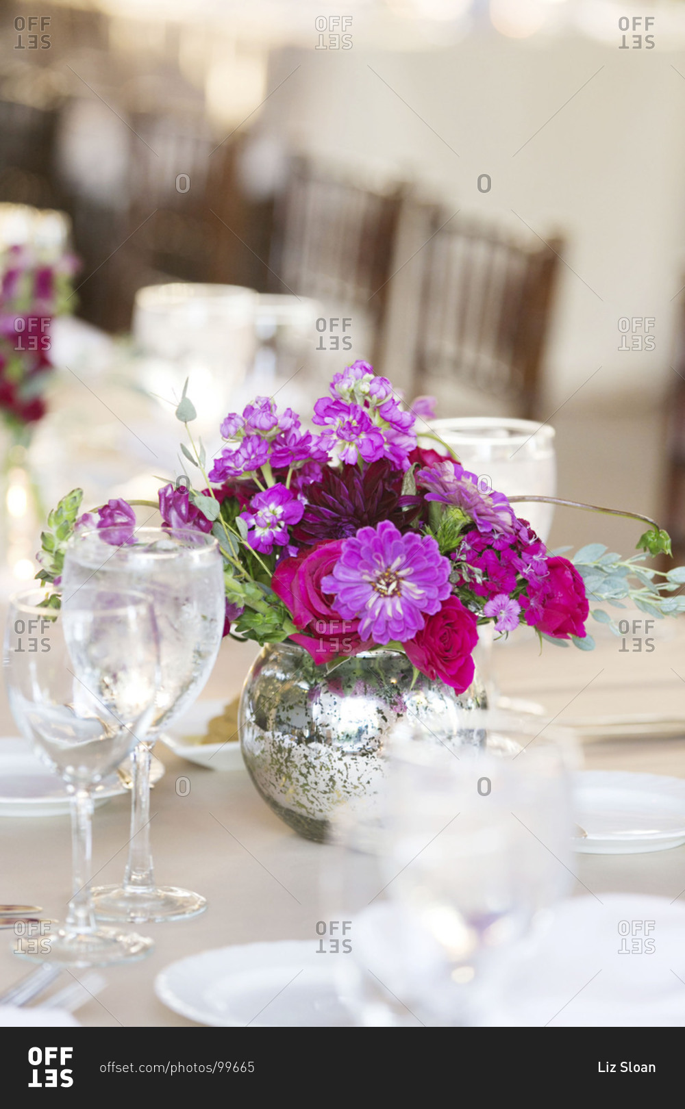 Close up of flower decoration at wedding reception