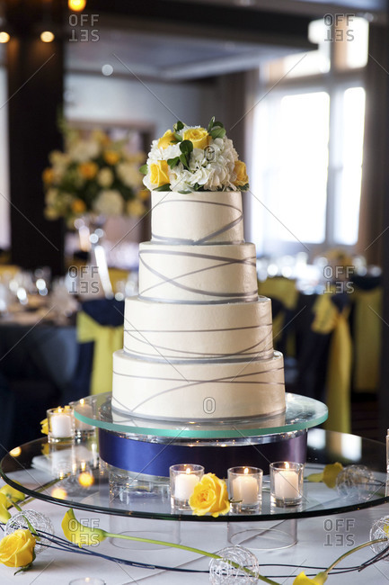 Four Tier Wedding Cake At Wedding Reception Stock Photo Offset