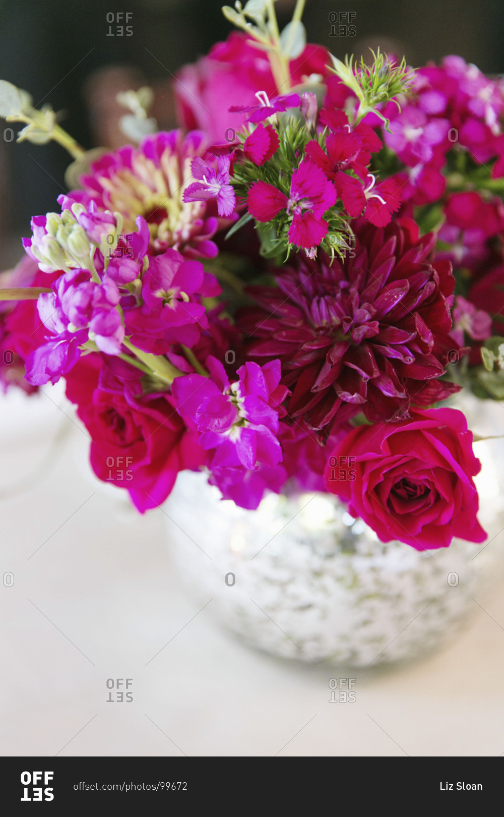 Close up of flower decoration at wedding reception
