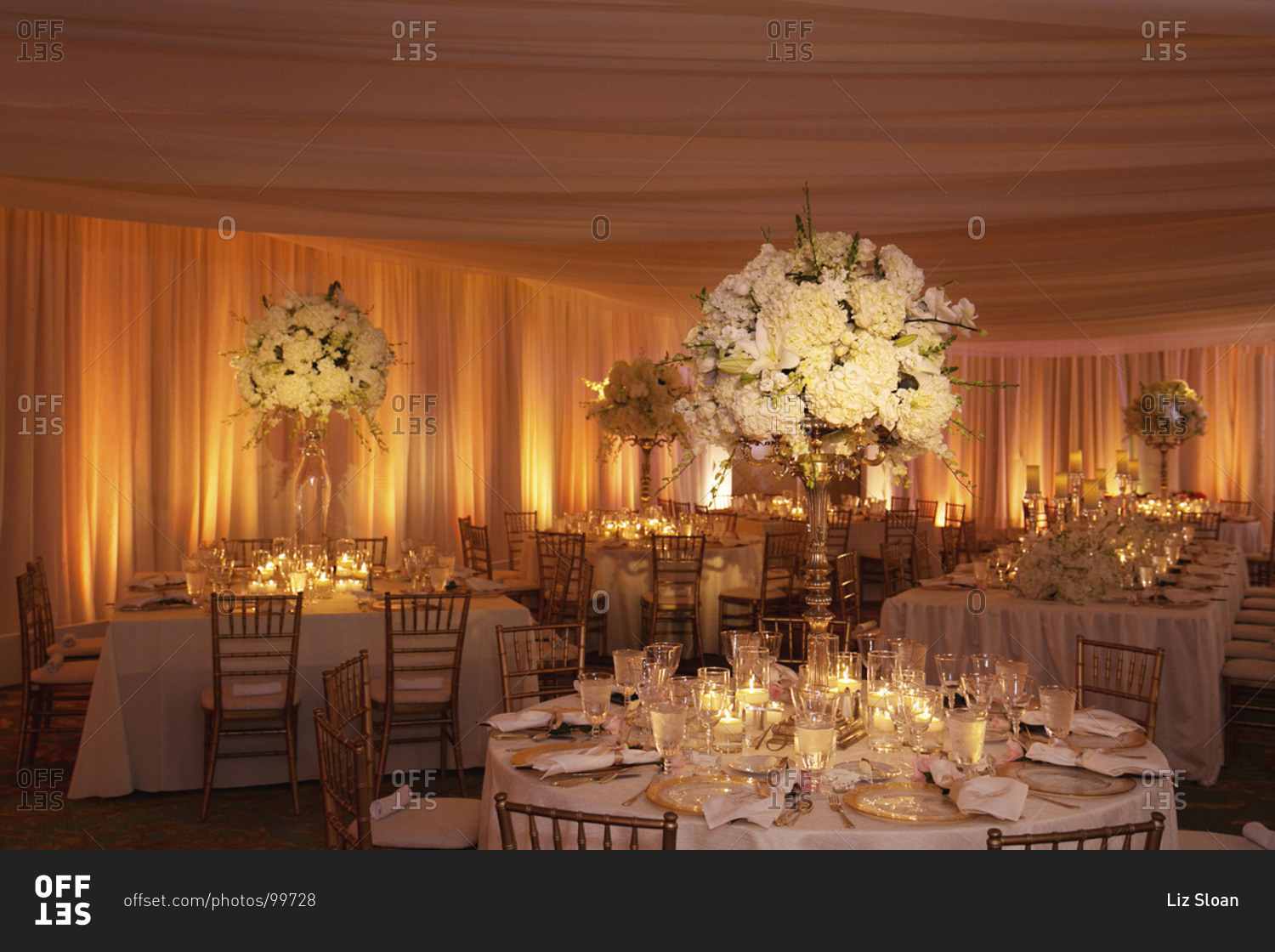 Banquet hall decorated for wedding