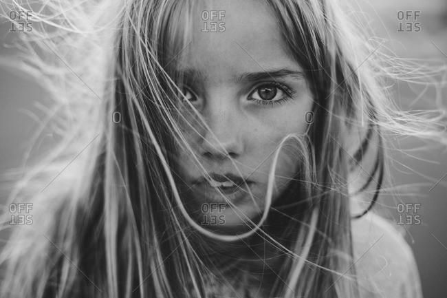 Girl with windblown hair - Offset