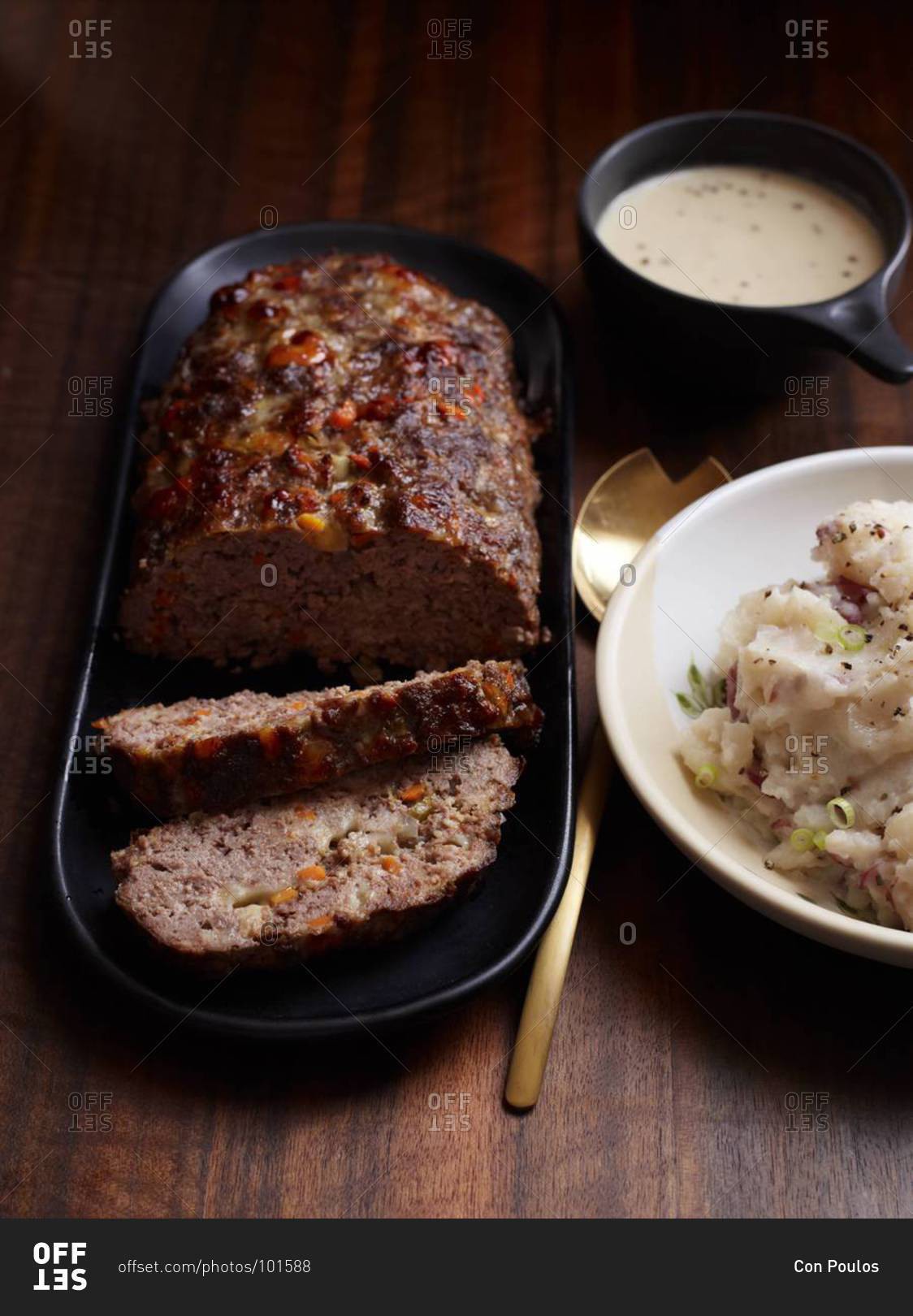 Meat loaf served with creamy onion gravy