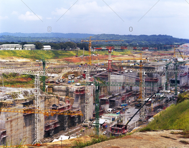 Construction at the Panama Canal Expansion on the Caribbean side at the Gatun Locks