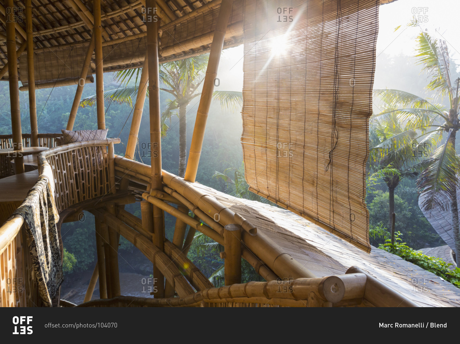 Sun shining on bamboo tree house