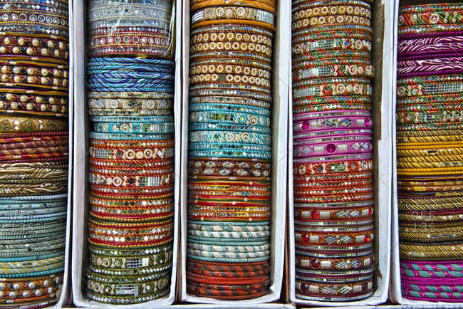 Bangles for sale at an Indian market. Jaipur, Rajasthan, India