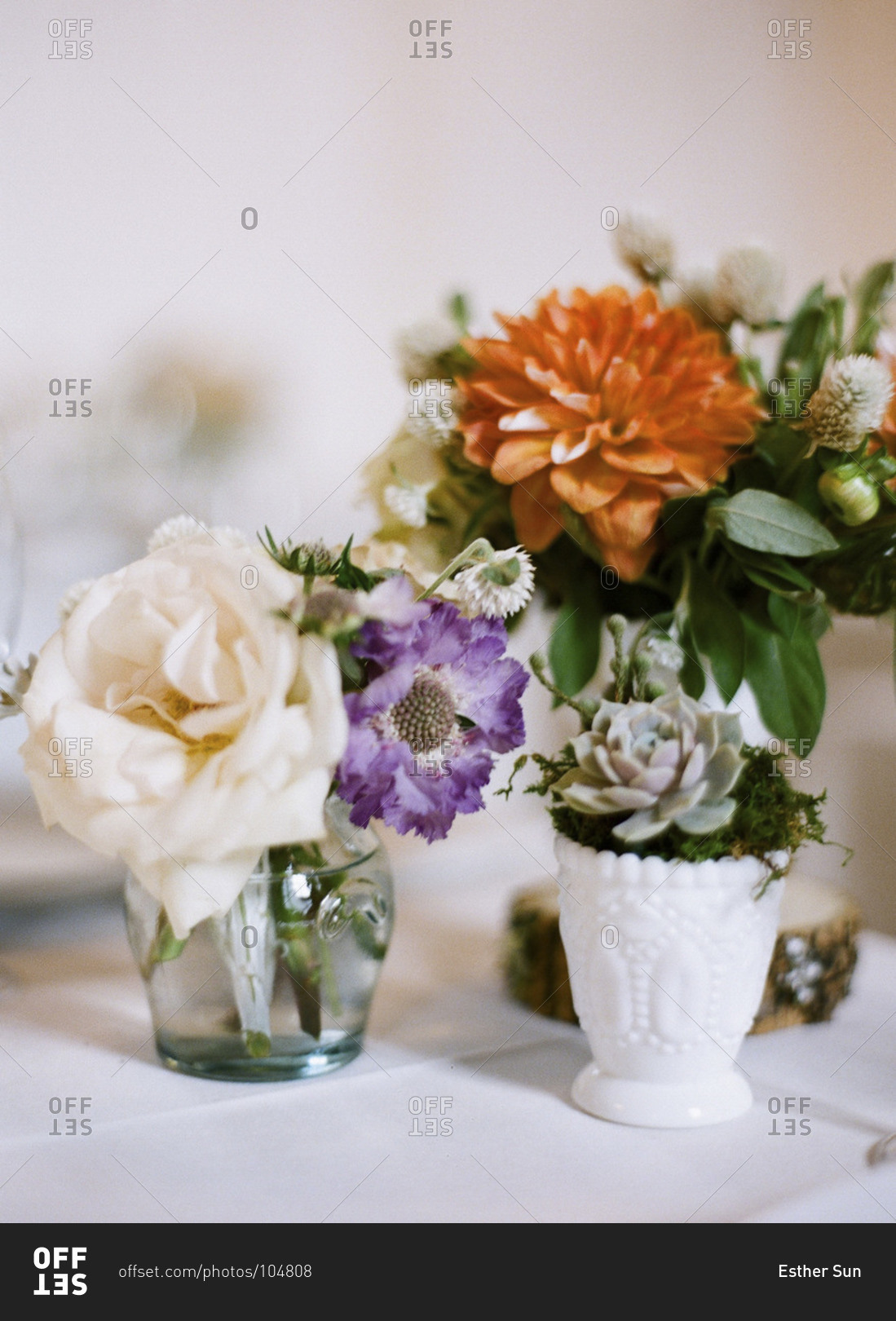 Floral centerpieces on wedding table