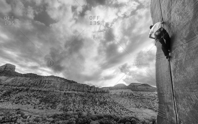 Male rock climber in Indian Creek, Utah
