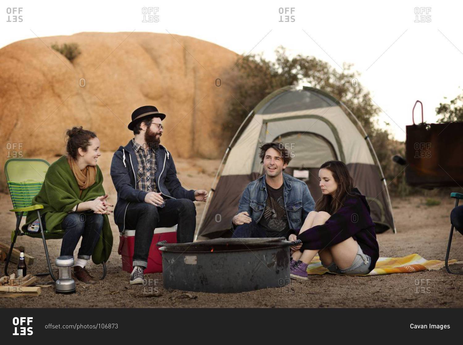 Friends camping in a desert