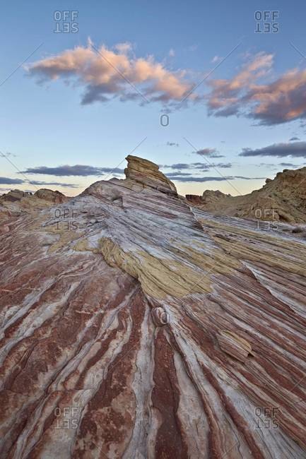 Red and white sandstone stripes at sunrise, Valley of Fire State Park, Nevada, United States of America, North America