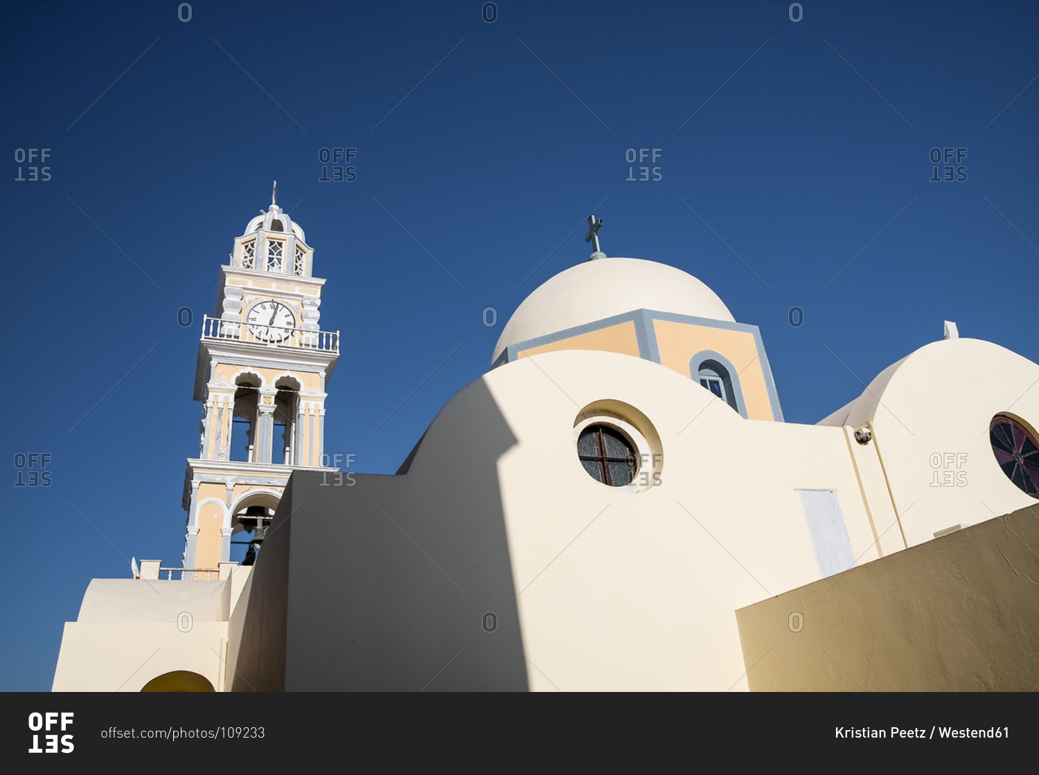 View to Holy church of John the Baptist, Thera, Santorini, Cyclades, Greece