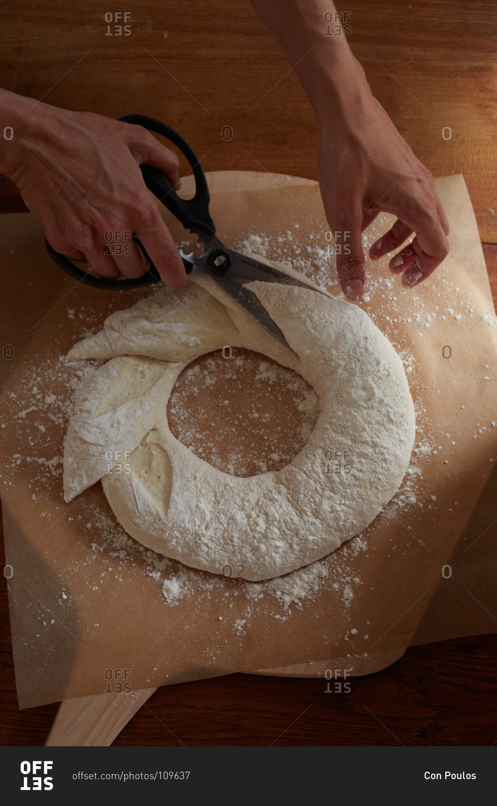 Making holiday bread wreath