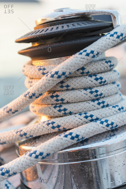 Close up of a winch on a sailboat