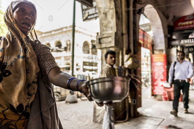 Lucknow, India - April 25,2014: Woman begging in India