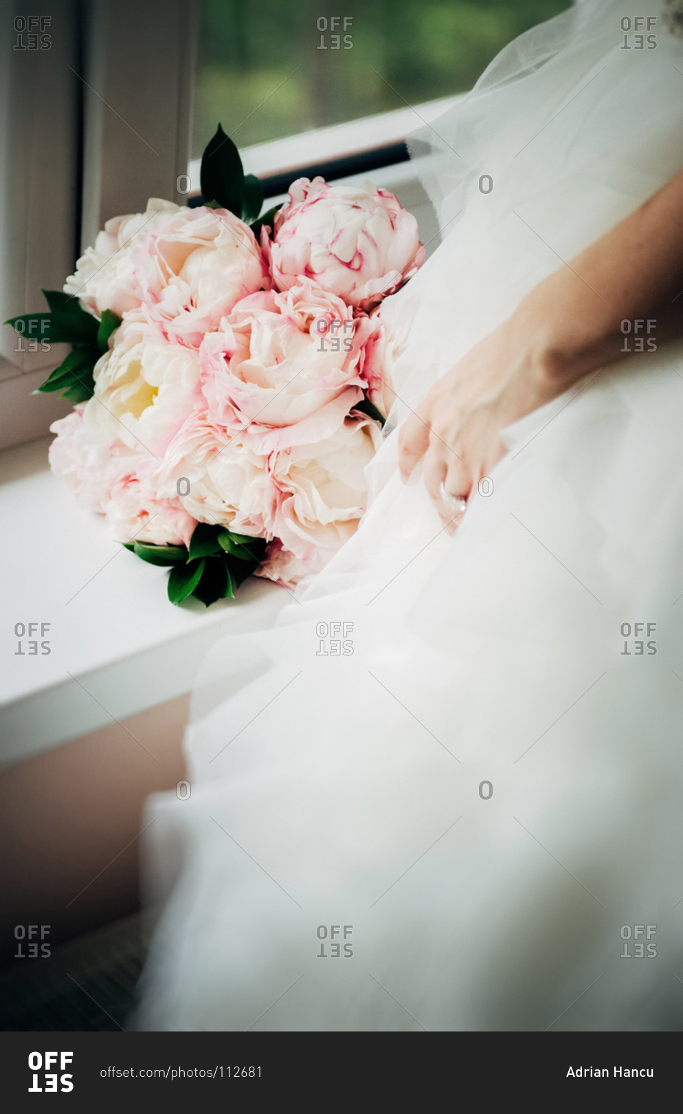 Close up of bride with her bridal bouquet