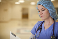Nurse wearing hair net in hospital 