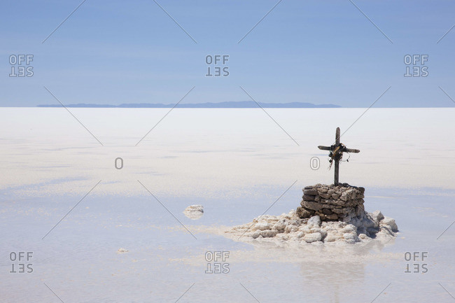 Memorial cross on the Salar de Uyuni, Bolivia