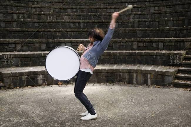 Portrait of drummer in action