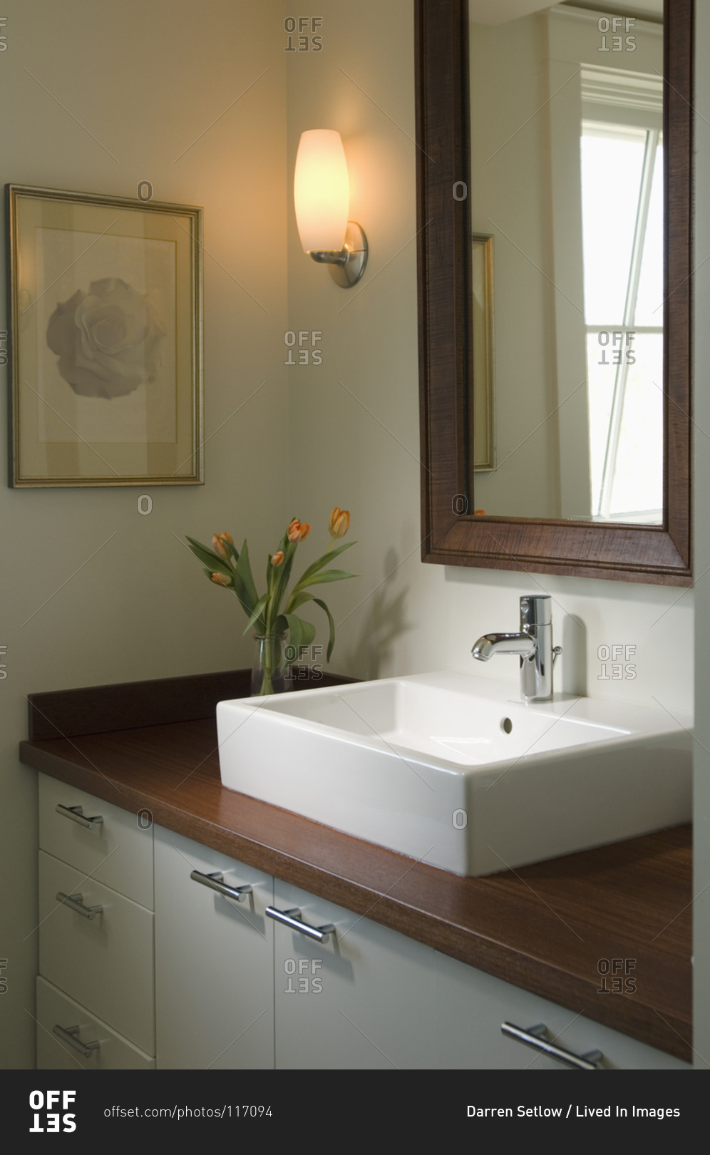 Contemporary sink and vase with tulips