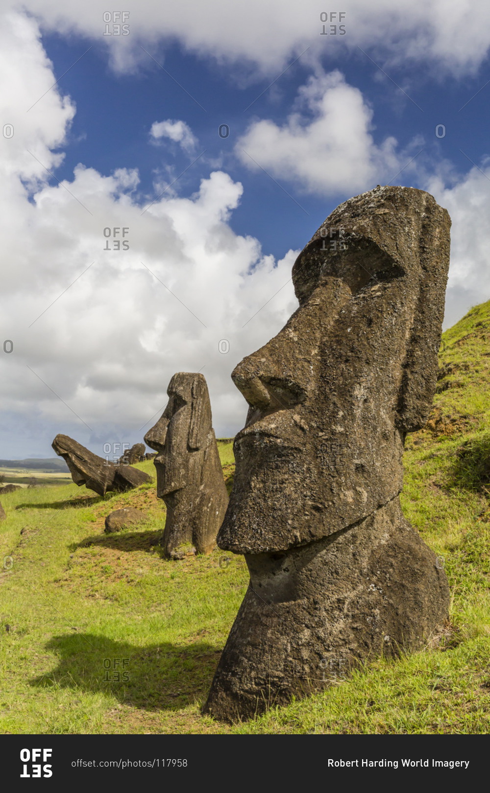 Moai sculptures in various stages of completion at Rano Raraku
