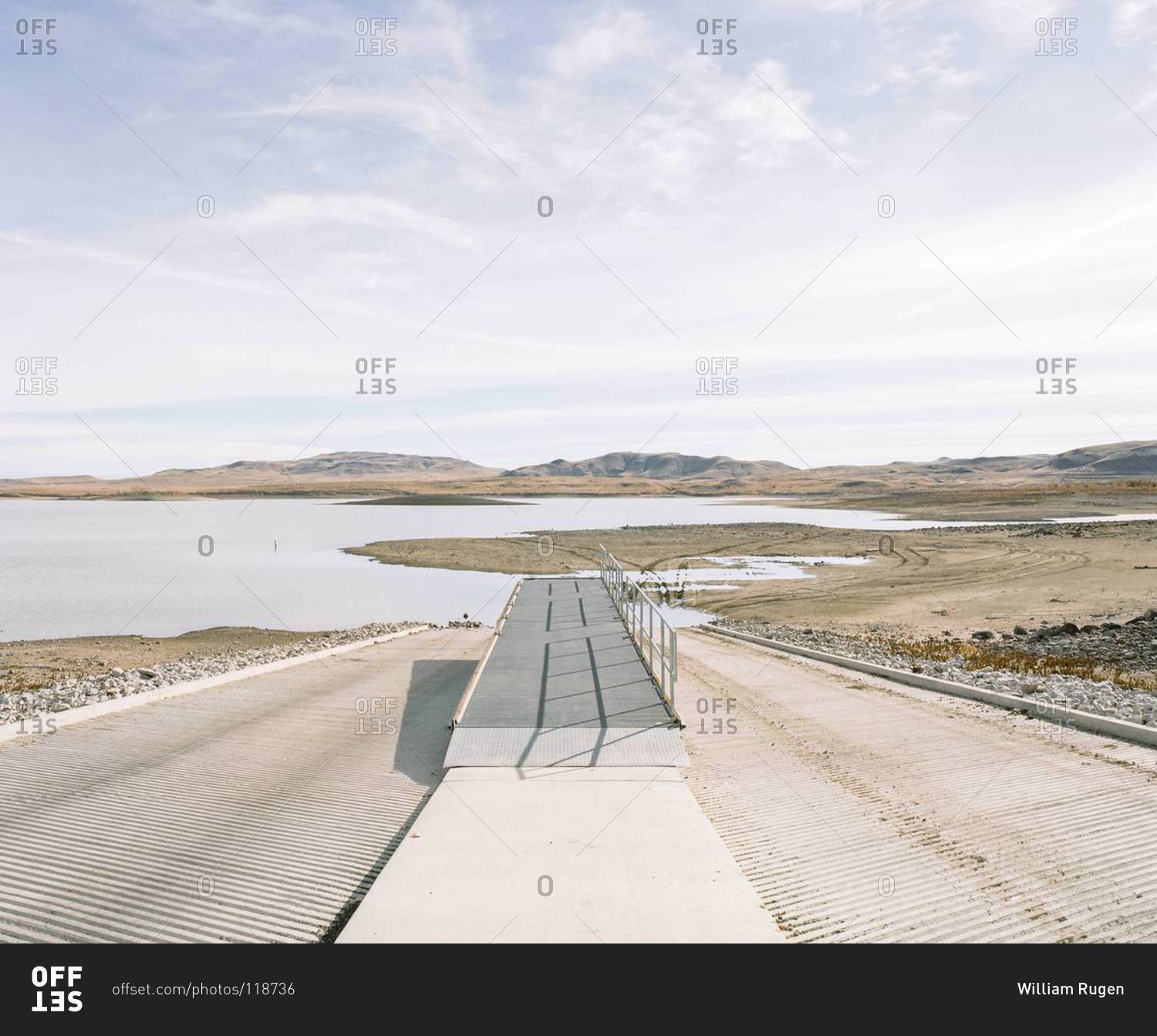 Boat launch at a reservoir with very low water, Lahontan State Recreation Area, near Fallon, Nevada