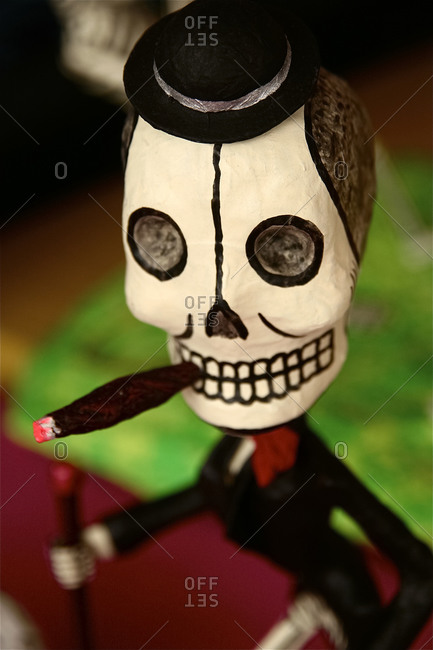 Paper mache skeleton on the Day of the Dead in Santa Fe, New Mexico, USA